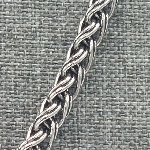 Necklace Silver Toned Wheat Braid Chain Hook Closure Barrel Black Clear Crystal - Picture 5 of 7